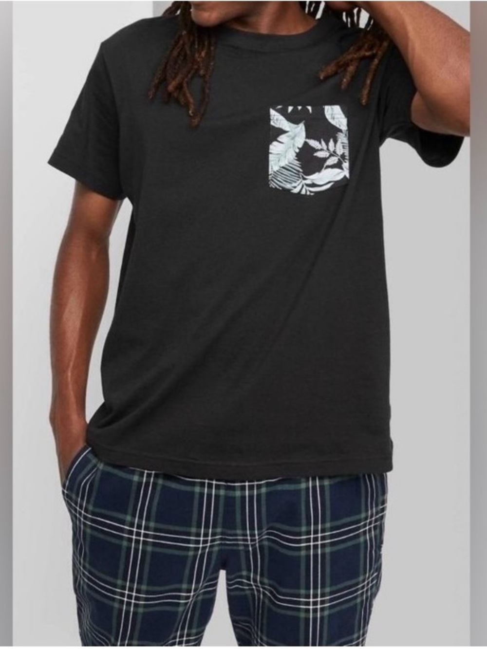 Original Use Men's 100% Cotton T-Shirt Black with a Tropical Pocket- Size S